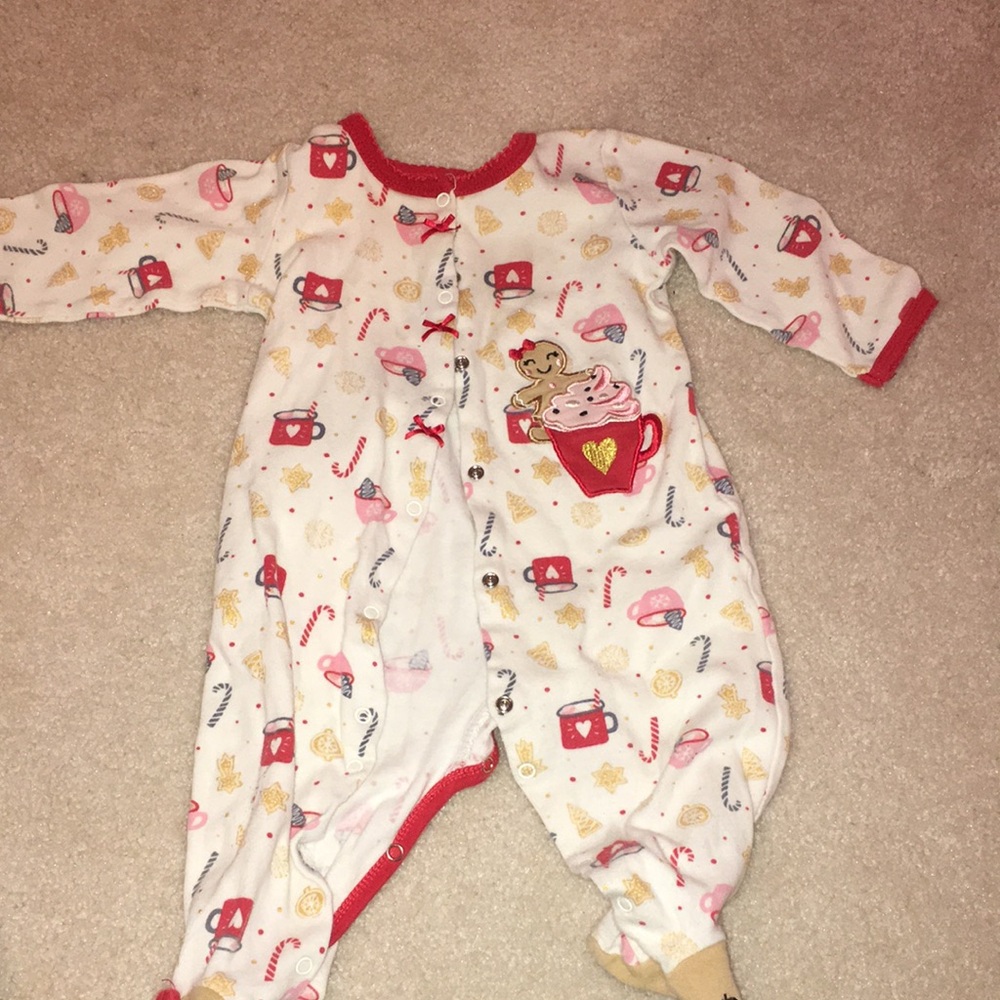 White and Red Footie Pajamas with Playful Design